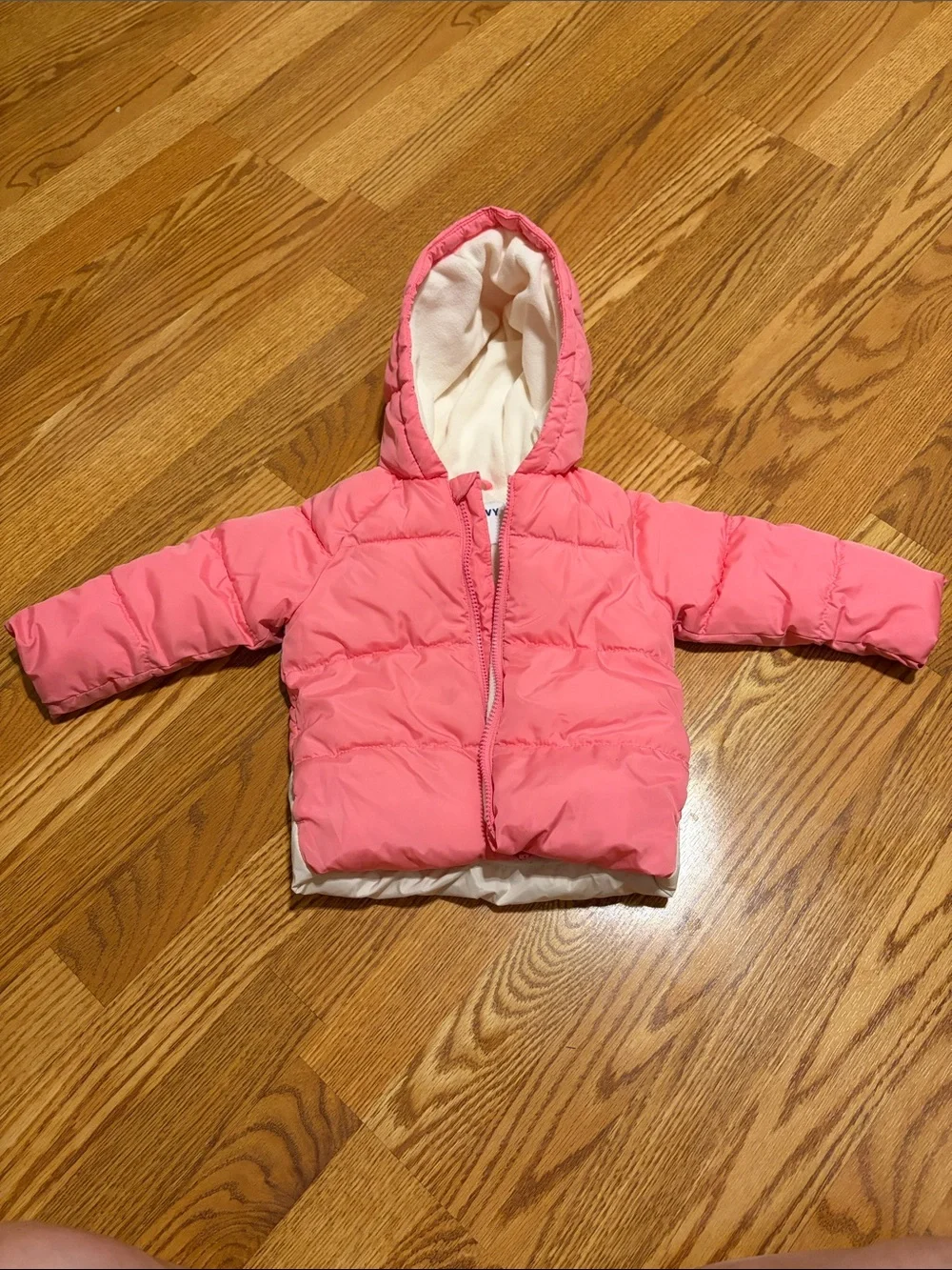 Old Navy Pink Puffer Jacket with Rainbow